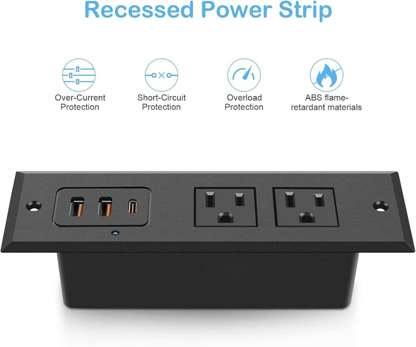 CCCEI 45 4FT 45 Recessed Power Strip with W USB C Port, Fast Charging USB A Port Desk Outlet, Furniture Hidden Charging
