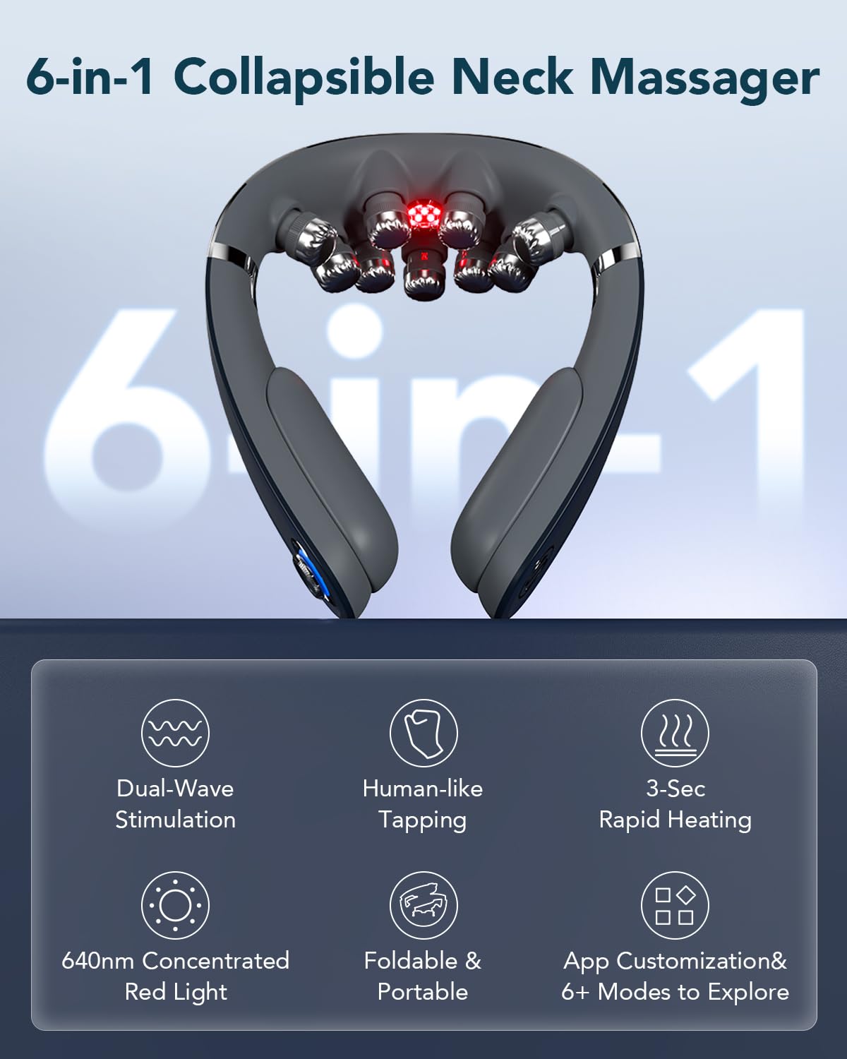 SKG G7 Pro Fold Neck Massager for Strain Relif Deep Tissue with Heat and Vibration Cordless Travel Massager, Fathers Day Dad Gifts Foldable Neck Massager for Office Home Car Travel