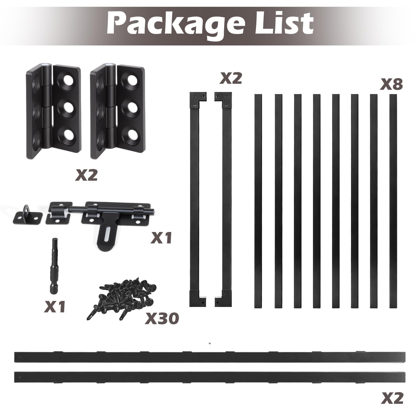 Outdoor Deck Fence Gate Kit, 48" W x 32" H Heavy Duty Metal Gate with Self-Closing Hinge & Lockable Latch, Fits Standard 36''H Deck, Weatherproof, Rust-Resistant, Used for Patio, Yard, Porch, Stairs