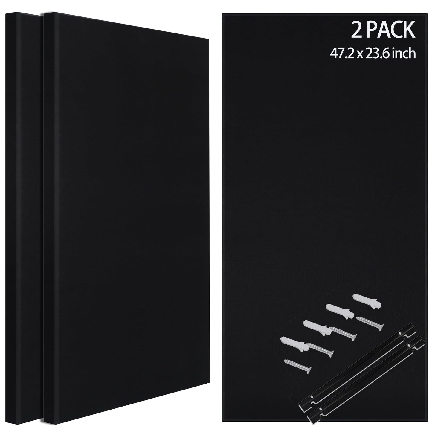 BUBOS 2-Pack Fabric Acoustic Panels with Hanging Hardware, 47.2" x 23.6" x 2" Large Soundproofing Wall Panels, High-Density Sound Absorbing Decor for Home Theater, Studio & Office,Balck