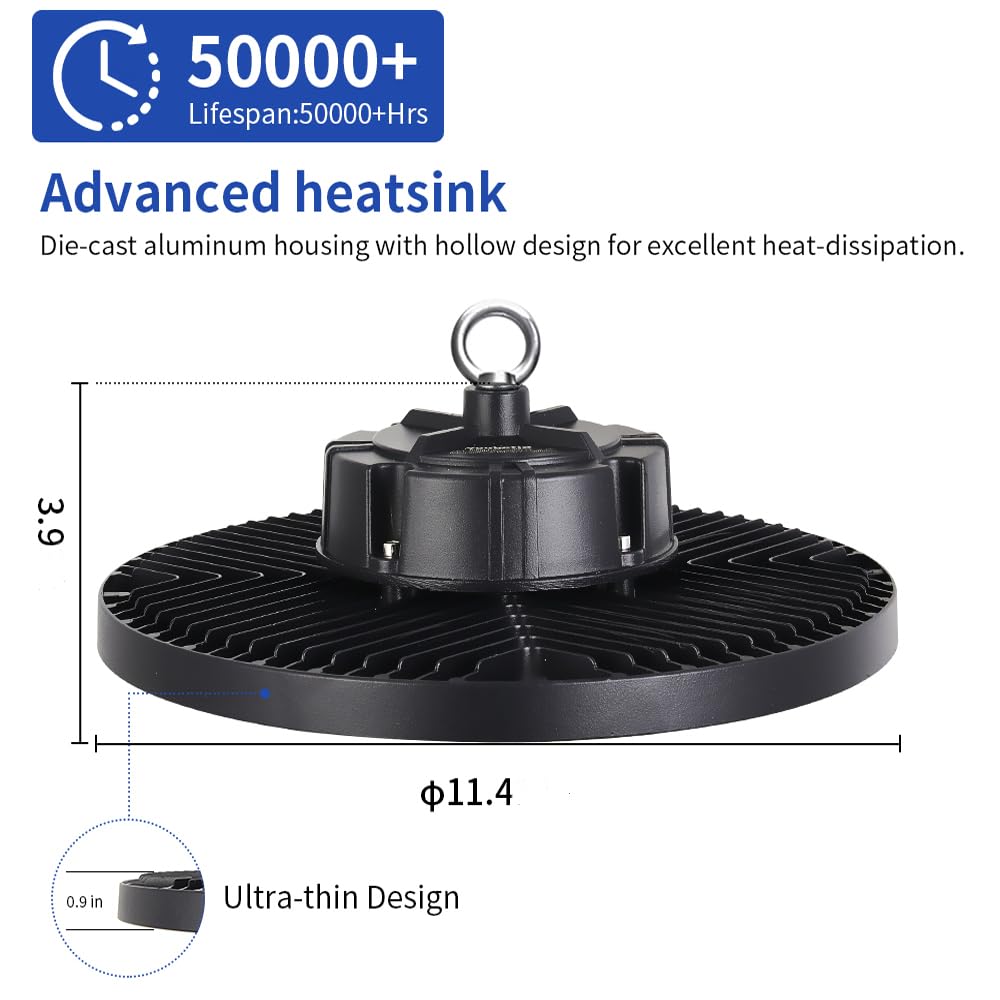 Gugsey Led High Bay Lights 200W - 28000lm 5000K Super Bright Waterproof Led Shop Lights with Plug 5' Cable and Hook Ring, Garage Light for Factory Gym Warehouse Workshop（4 Pack）