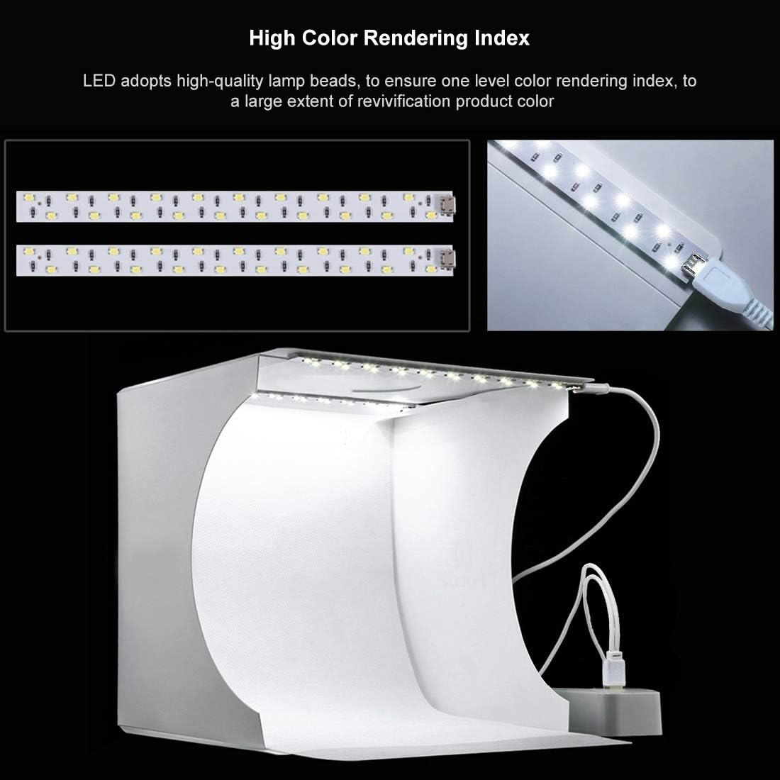 DEPTHLAN 10" 2 -40pcs 6 (10 inch Photo Light Box Portable Folding Photography Light Tent kit with Light Bar LED Light