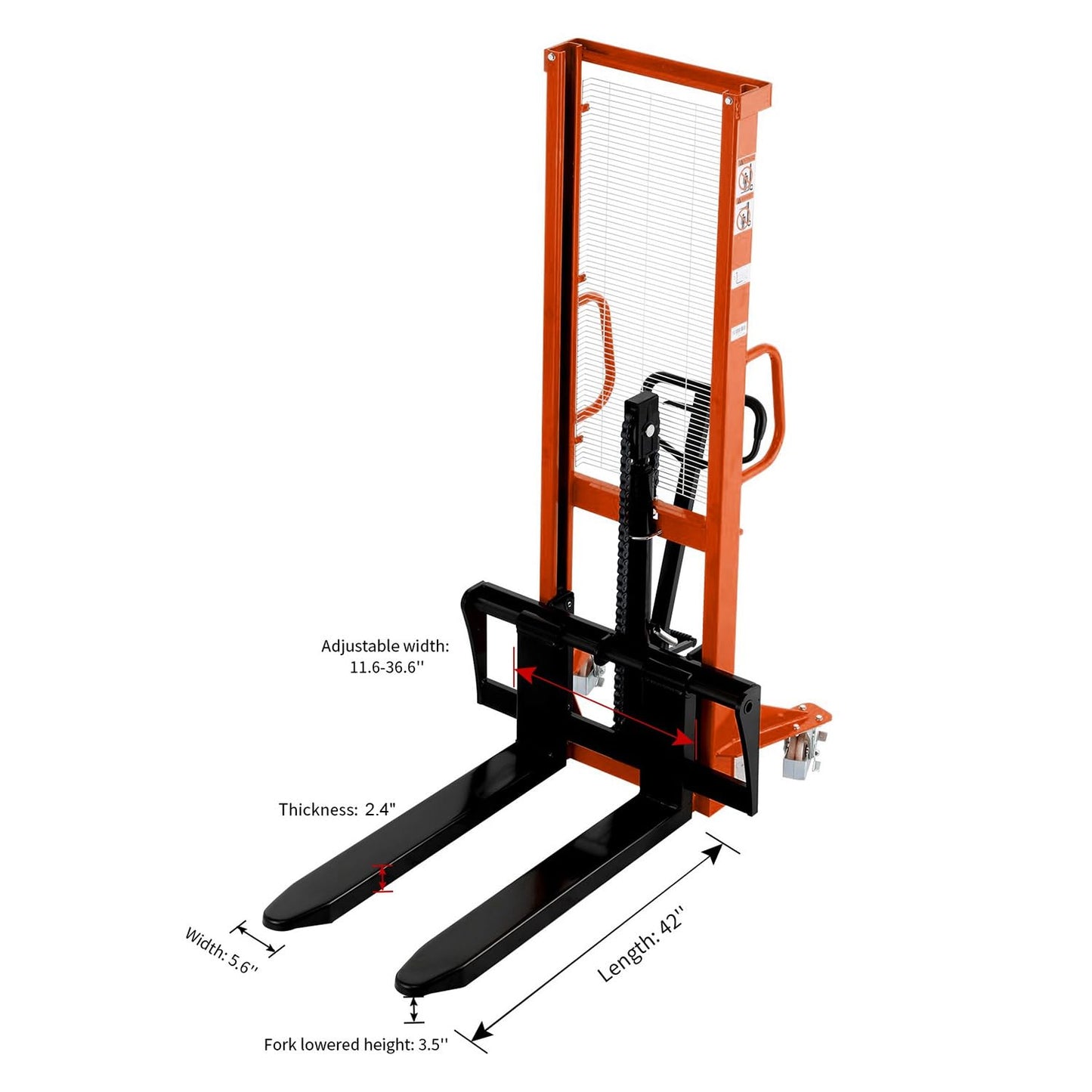 Tory Carrier Material Lift, Manual Pallet Stacker 2200 lbs Capacity, 63” Lifting Height Hydraulic Truck with Adjustable Forks Suitable for Open Bottom Pallets