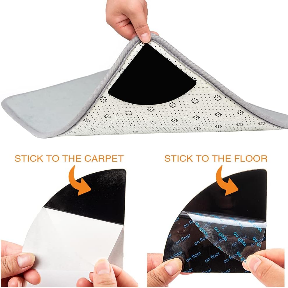 Skiennix Reusable Rug Pad Grippers - Washable Non-Slip Carpet Tape for Hardwood & Tile | 4 Pcs, Black