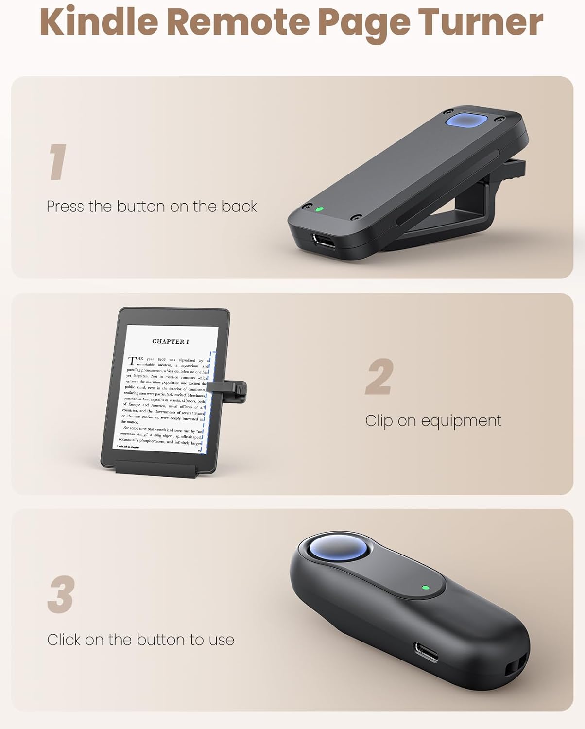 YUMAZLA Remote Control Page Turner for Kindle Paperwhite Oasis Kobo eReaders, Ergonomic Remote Control Clicker