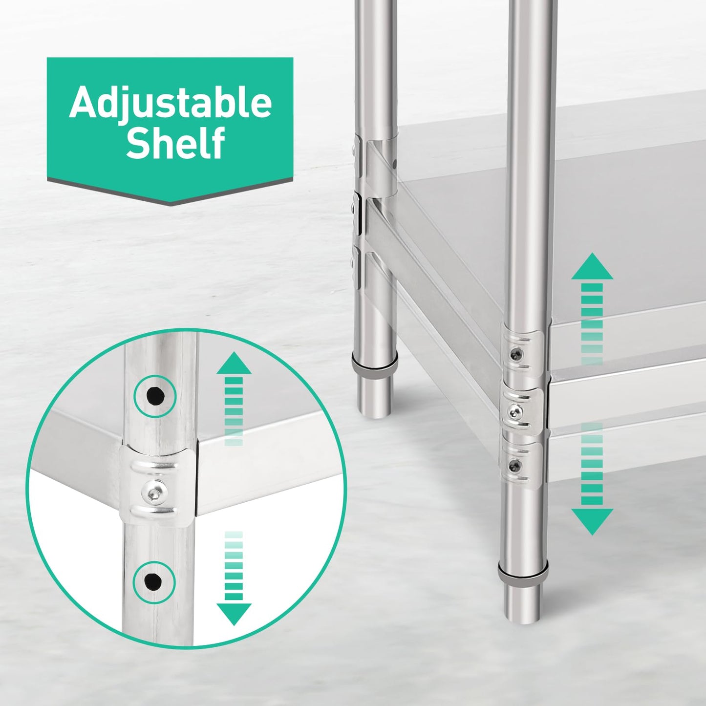 48x30 Inch Stainless Steel Prep Table, Heavy-Duty Commercial Work Table with Adjustable Undershelf for Restaurant, Kitchen & Home Use