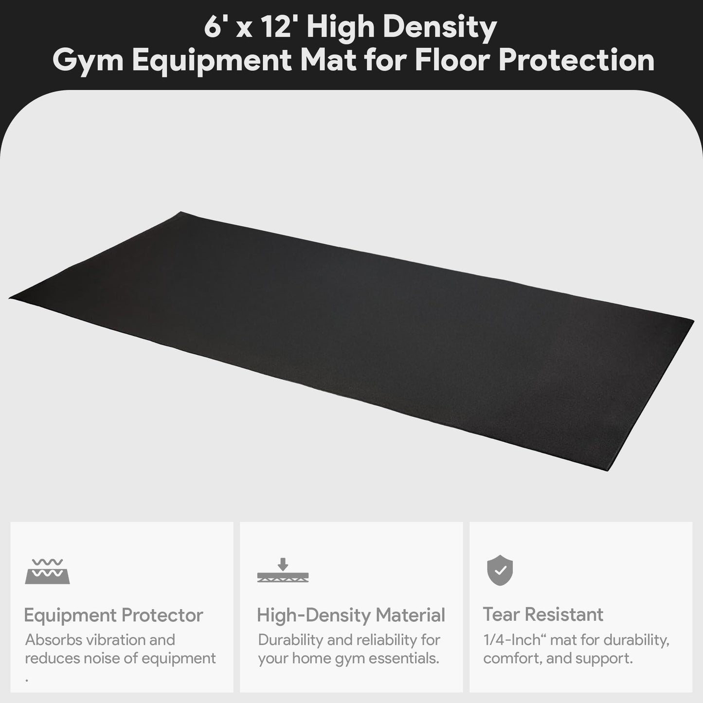 BalanceFrom High-Density Gym Equipment Floor Mat, 1/4-Inch Thick PVC – Non-Slip Flooring for Treadmill, Stationary Bike, Elliptical Trainer, Weight Bench, and Heavy Exercise Machines
