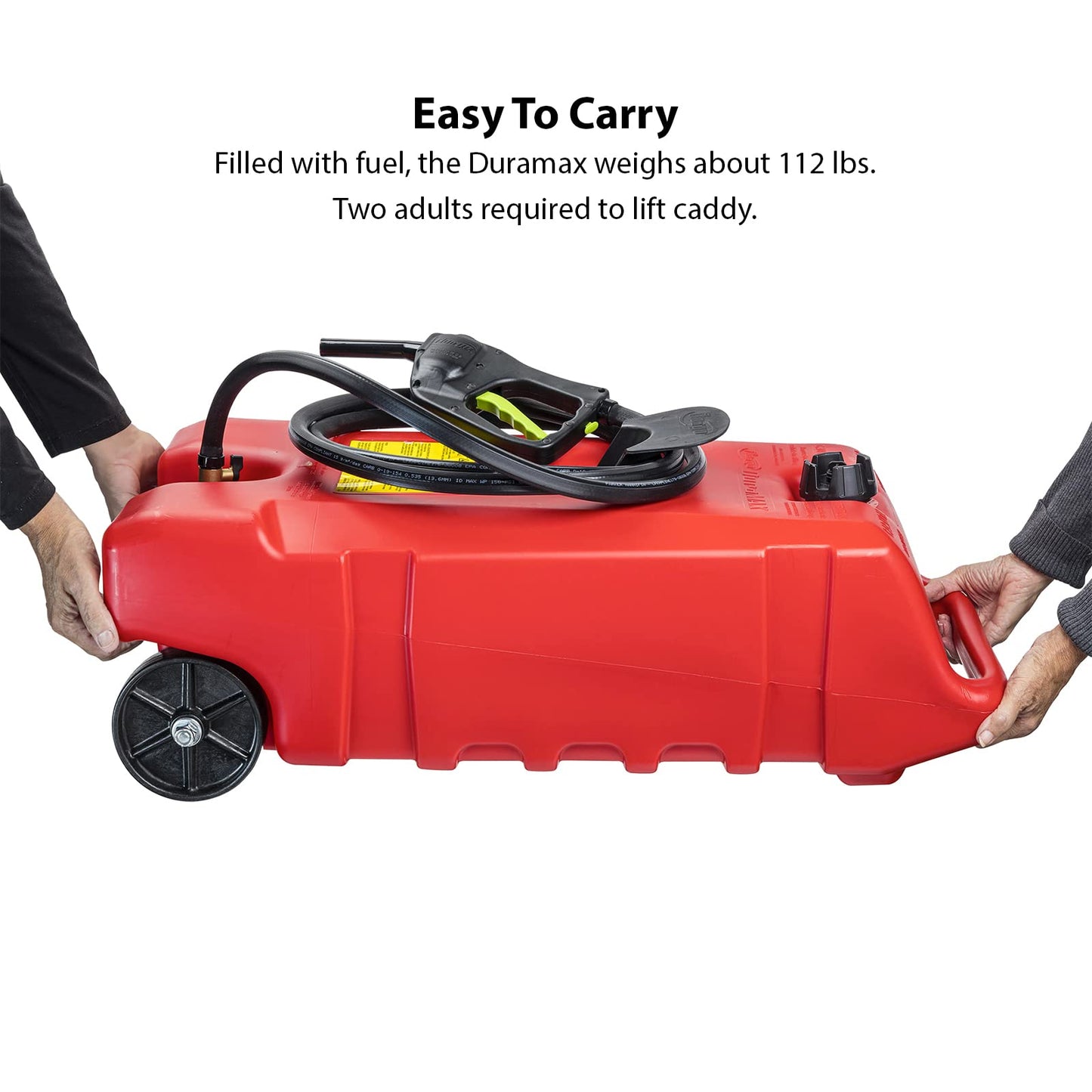 Scepter Duramax Flo ’N Go 14 Gallon Gas Caddy, 53 Liter Portable Fuel Tank and Fuel Transfer Pump with 10-Foot Hose for Lawn Mower, Farm, Marine, Commercial, and Home Use, Red