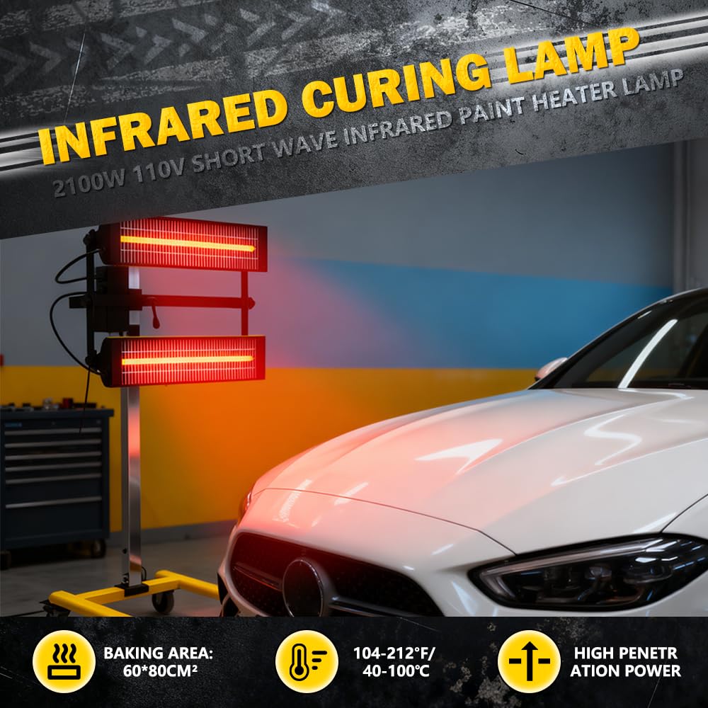 Solary Short-Wave Infrared Paint Curing-Lamp - Professional Automotive Paint Baking Drying Tool with Adjustable Bracket for Car Body Repair