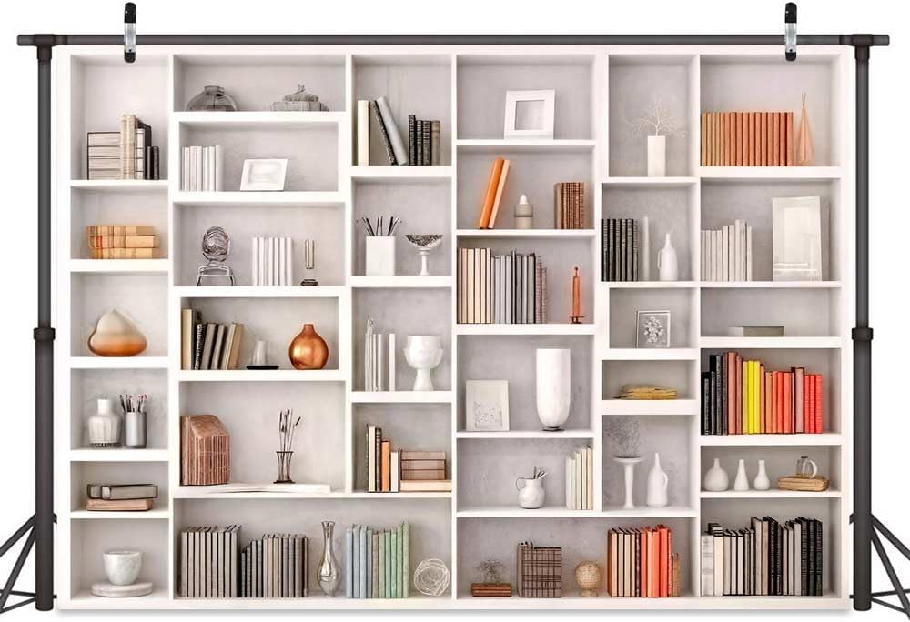 Xguatan 7x5ft White Bookshelf Backdrop Office Home Bookcase Photography Backdrop Decoration for Video Conference, Zoom