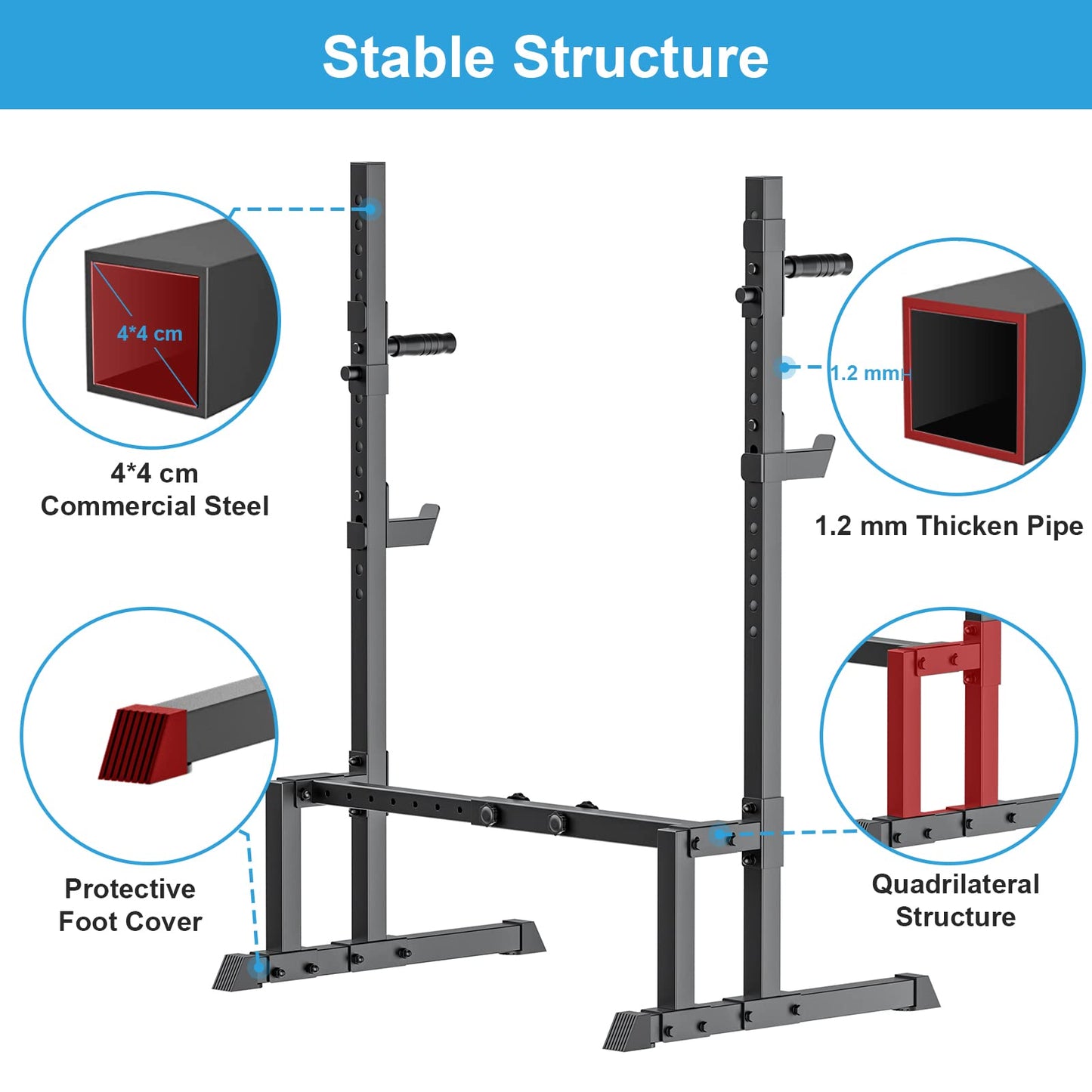 Uboway Barbell Rack Squat Stand Adjustable Bench Press Rack 700LBS Max Load Multi-Function Weight Lifting Home Gym Fitness