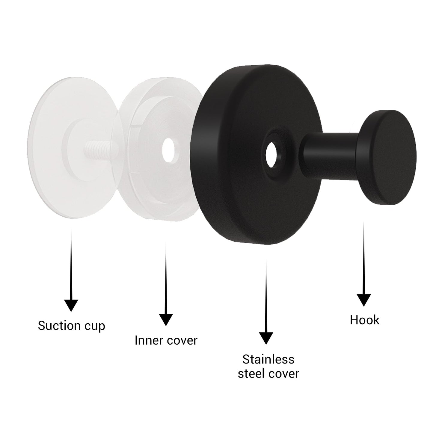 Welsa Suction Cup Hooks for Shower - 2 Pack, Matte Black - Stainless Steel, Strong Suction, No Drill, Removable Hanger, Tile Bathroom Kitchen Wall, Glass Door, Mirror Hook Hanging Robe, Towel Holder