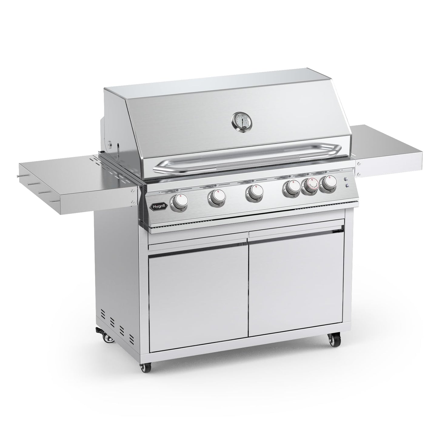 Stainless Steel Grill Cart for Hygrill 5-Burner Built-In Gas Grill, Outdoor Kitchen Island with Foldable Side Shelves and Storage Cabinet