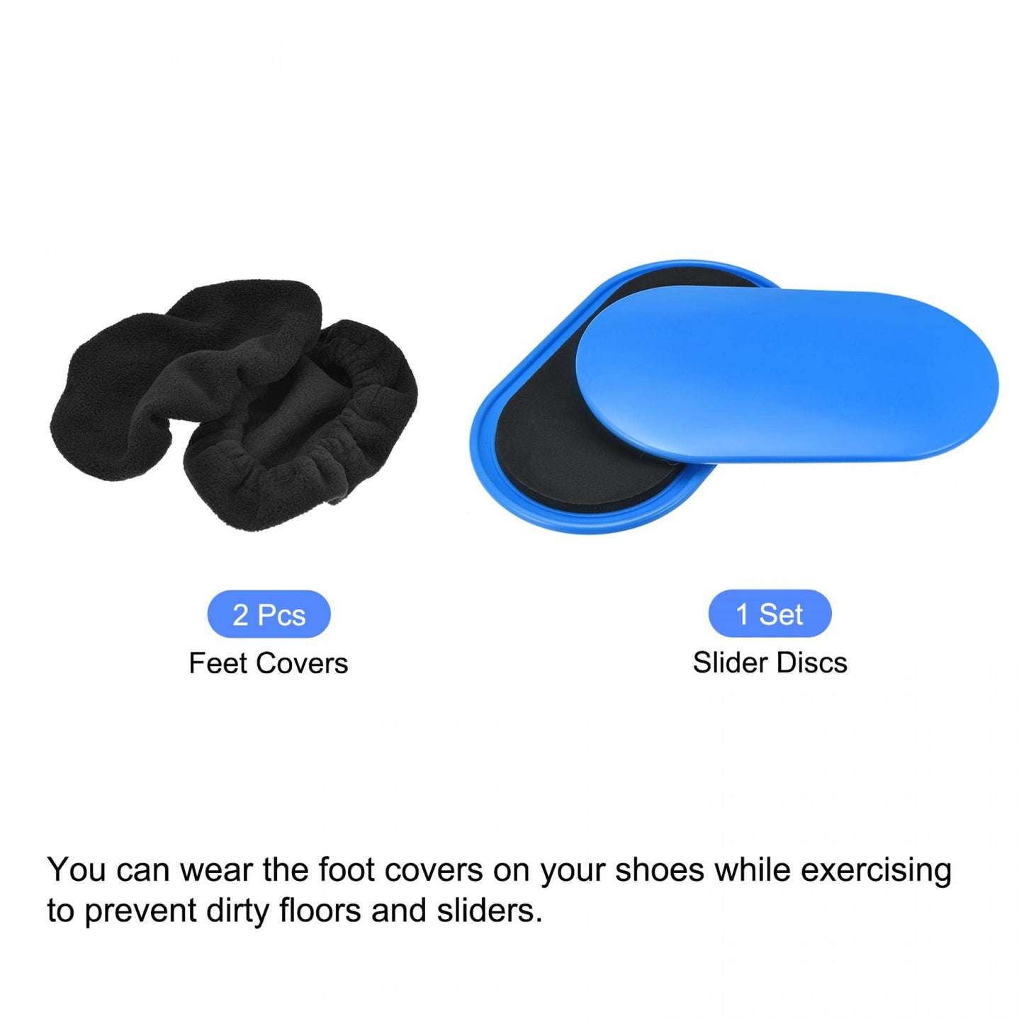uxcell Exercise Core Sliders, Oval Glider Discs with Feet Covers, Dual Sided Usage in Home Gym for Full Body Workout, Blue