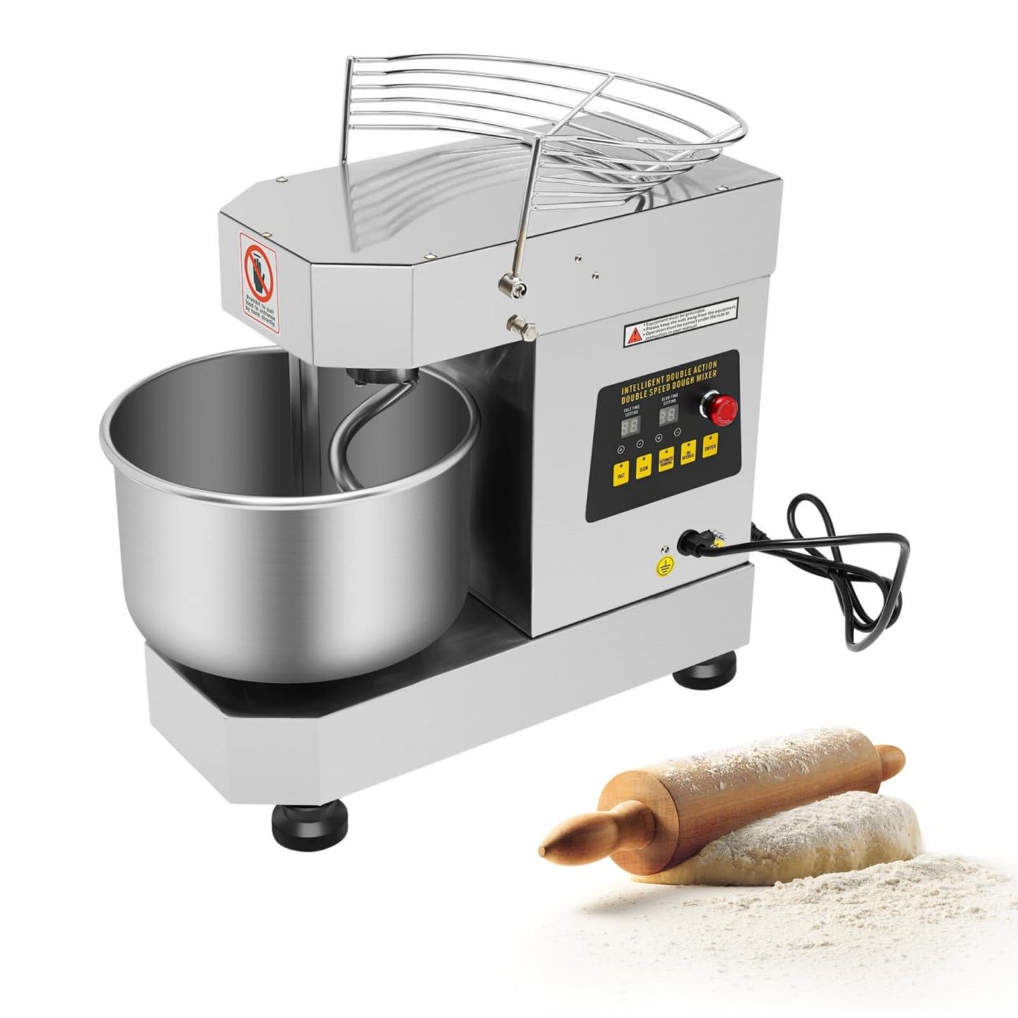 CUBELLIN 10L/2.6 Gal Commercial Spiral Mixer 750W Electric Dough Mixer Speed Adjustable Stainless Steel Dough Kneading Machine for Dough, Salad, Cream