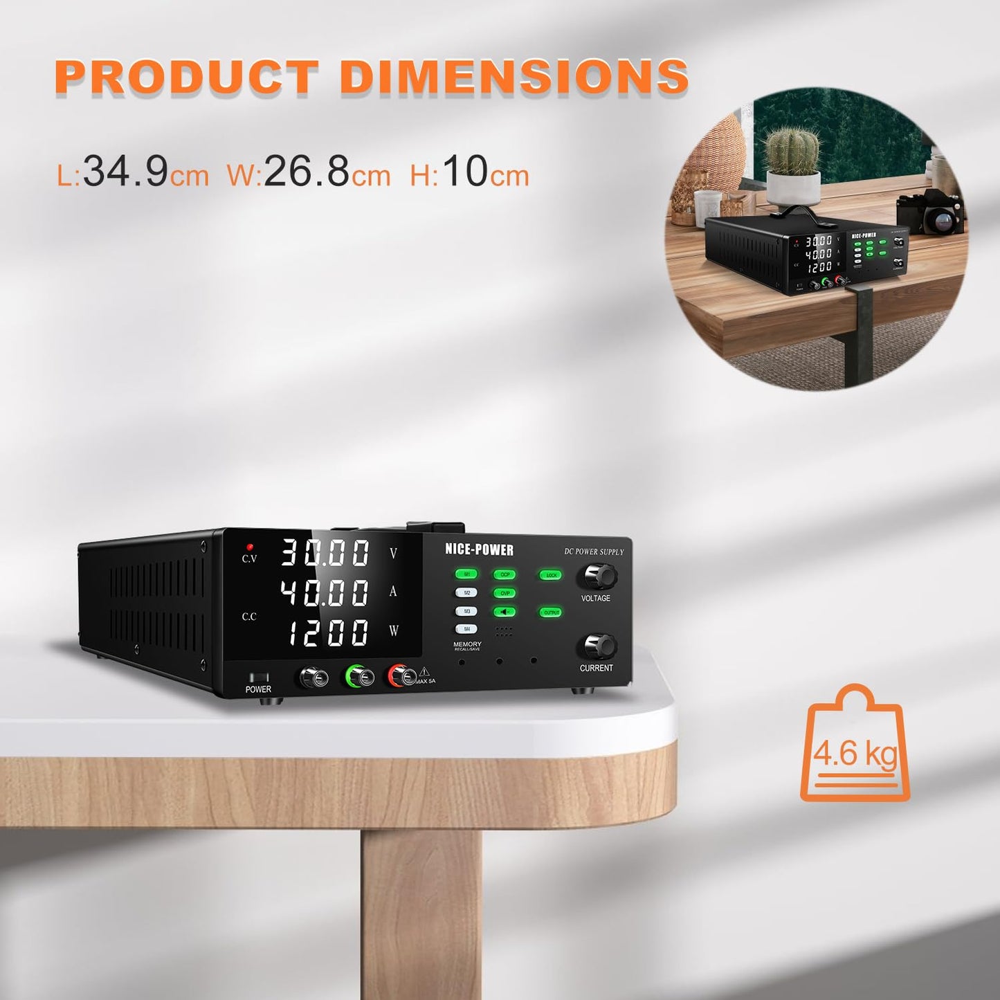 NICE-POWER DC Power Supply Variable, 30V 40A 1200W High Power Switching DC Regulated Bench Power Supply with Output Switch, OCP & OVP, Memory Function, Encoder Knob, 4-Digit LED Display, Lock Button