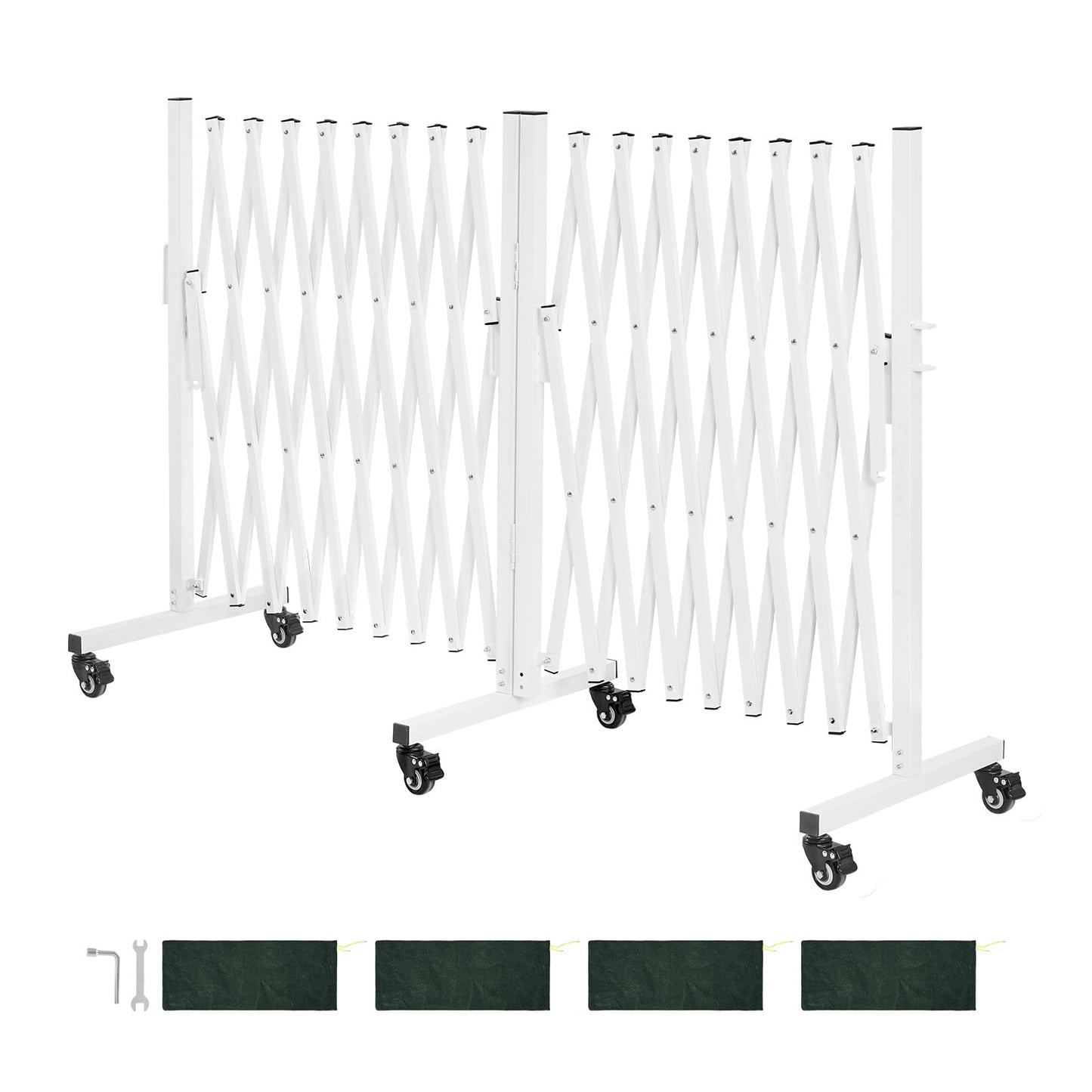 VEVOR Double Expandable Barricades, 18FT Expandable Safety Barrier, 0-180° Rotatable Mobile Barricade with Locking Casters, Portable Folding Security Gate Traffic Fence for Patio Garden Stairway