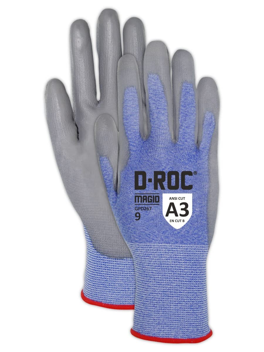 MAGID D-ROC ANSI A3 Touchscreen Compatible PU Coated Work Gloves, 12 Pairs, Size 8/Medium, GPD267