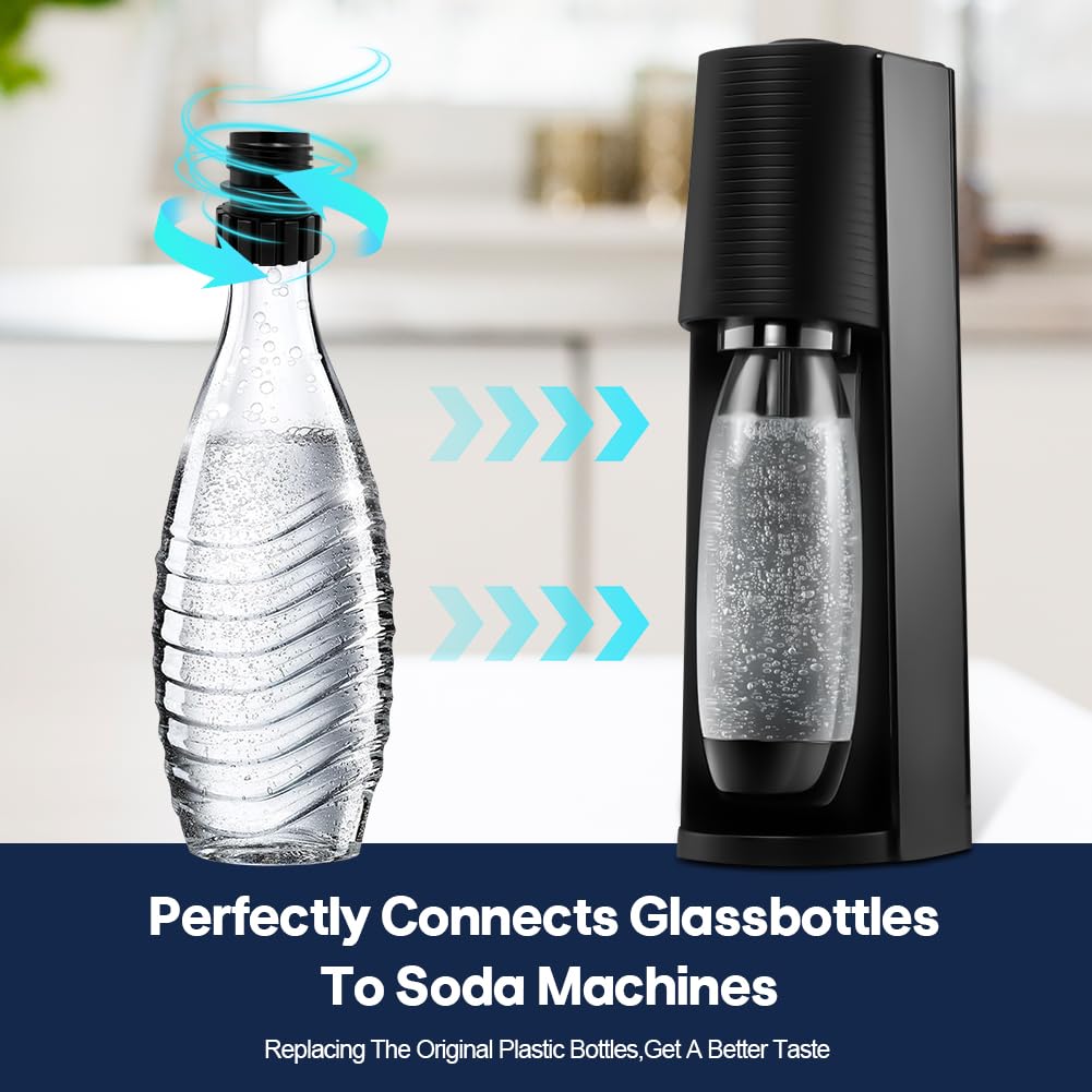 Quick Connect Sodas Bottles Adapter, Crystal Glass Bottle Adaptor Cap Compatible with Terra/Art/OneTouch Soda Machine, Fit for 0.7L Stream Soda Machine Quick Bottle Adapter Cap (2 PCS)