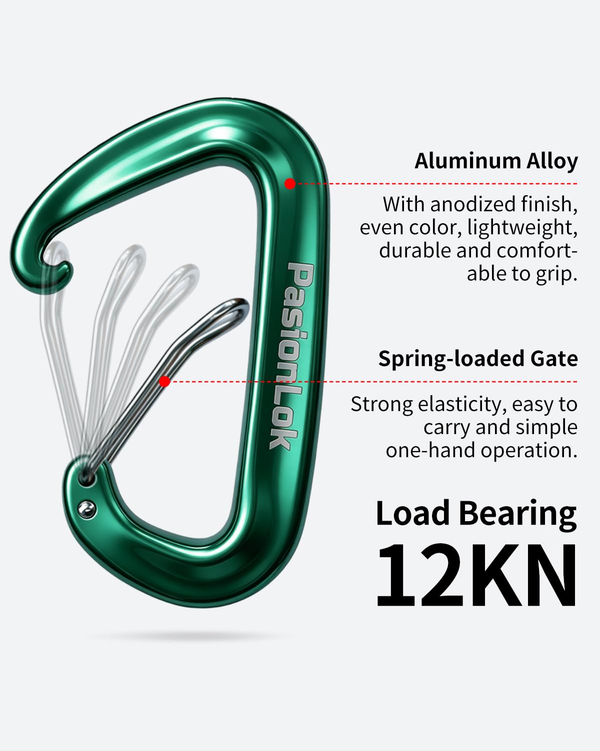 PasionLok Carabiner Clips Heavy Duty 12KN, 2 Pack Aluminum Carabiner Keychain, Small D Ring Hook for Hammock Camping Essentials, Backpack Key Ring Clip, Dog Leash, Multi Color