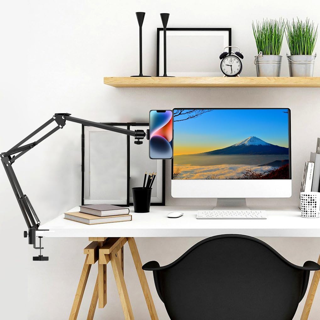 YIYANT Overhead Tripod Mount for Camera Webcam Ring Light, Long Over Head Articulating Arm with Phone Holder and Ball