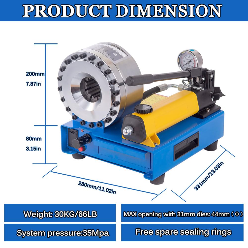 DFGGFB Hose Crimper with 8 Drill Sets,Hydraulic Manual Crimping Machine,Single and Double Braided Hose Crimper with Diameters 0.25 to 1 Inch (1000 Tons)