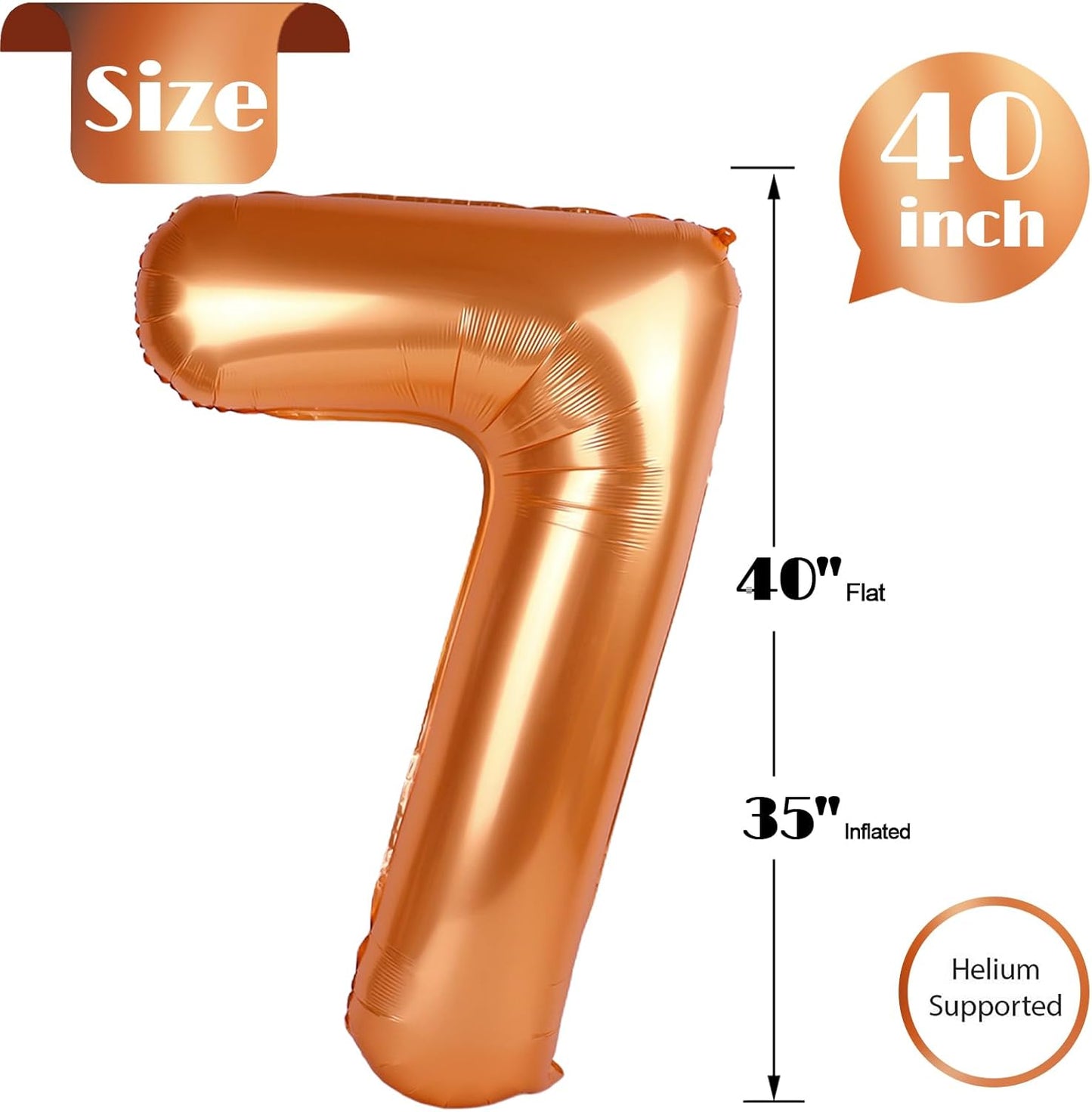Orange 7 Balloon - 40 Inch Number Balloon for 7th Birthday Party Decorations