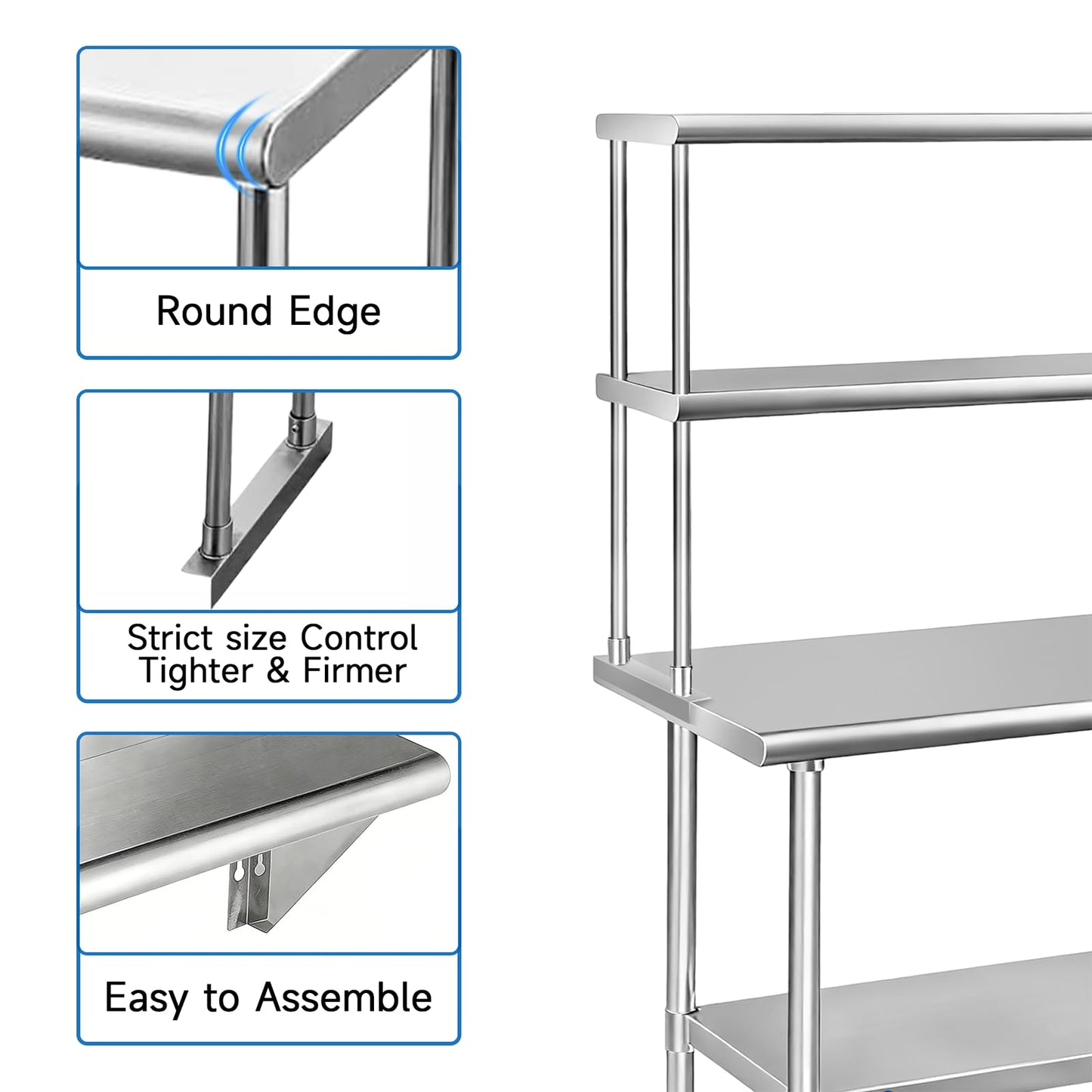 ROCKPOINT Stainless Steel overshelf for Prep Work Table 12" D x 60" W,Commercial Double Overshelf in Kitchen, Home,Restaurant,Garage with countertop Capacity 400lb
