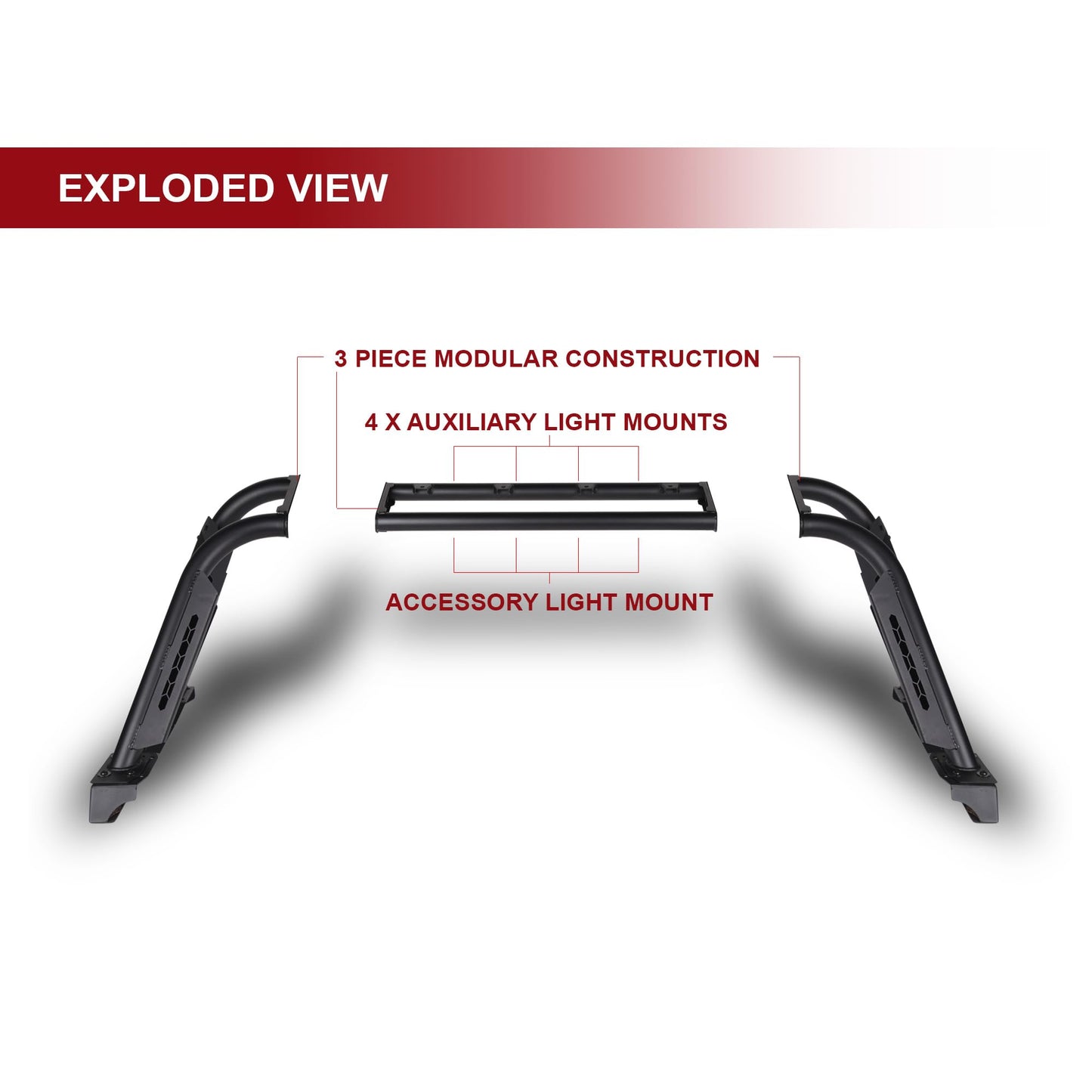 Armordillo USA 8710876 CR-M Modular Adjustable Chase Rack Roll Bar - Matte Black Fits Full Size Pickup Truck