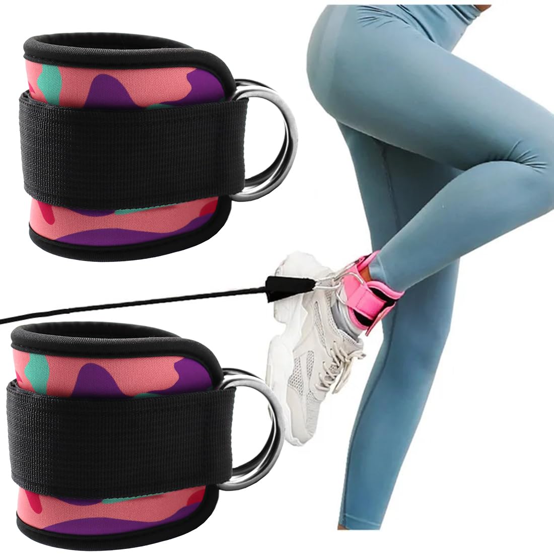 Ankle Straps Ankle Resistance Bands Wrist Cuffs Padded Straps Adjustable Fitness Glute Kickback D-Ring for Cable Machine Gym Foot Leg Training Brace Support 1 Pair