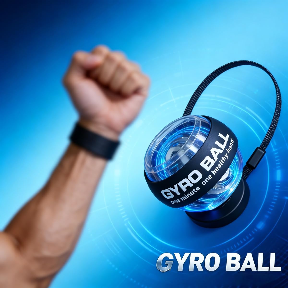 Auto-Start Gyro Ball Wrist Exerciser, Power Torque Ball for Hand Strength & Grip, LED Forearm Trainer for Carpal Tunnel Relief, Tendonitis Aid, Fitness Equipment for Athletes Gamers Seniors