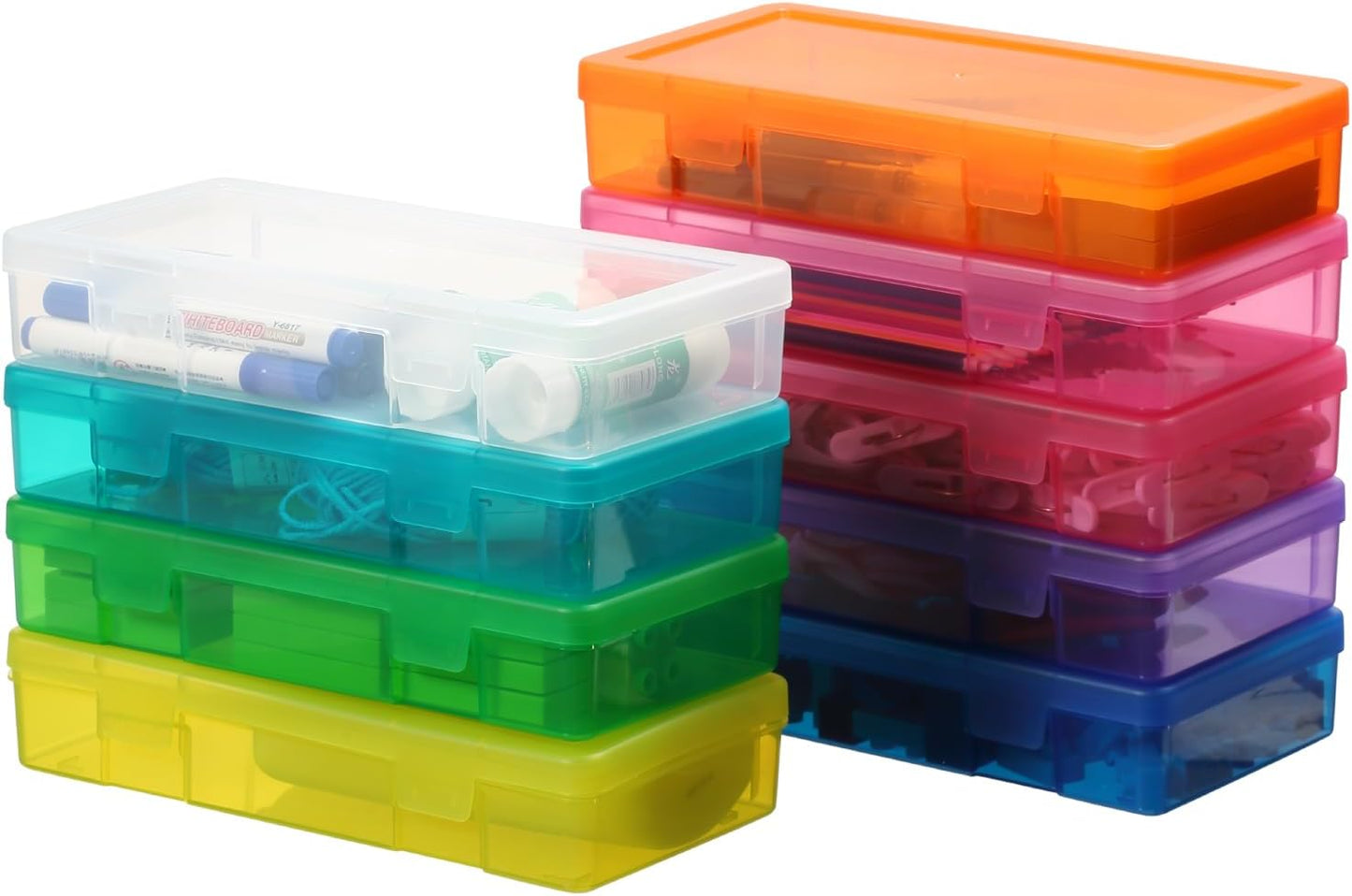 Novelinks Plastic Storage Bins - Stackable Mini Clear Organizers with Lids | 9 Pack Medium Size