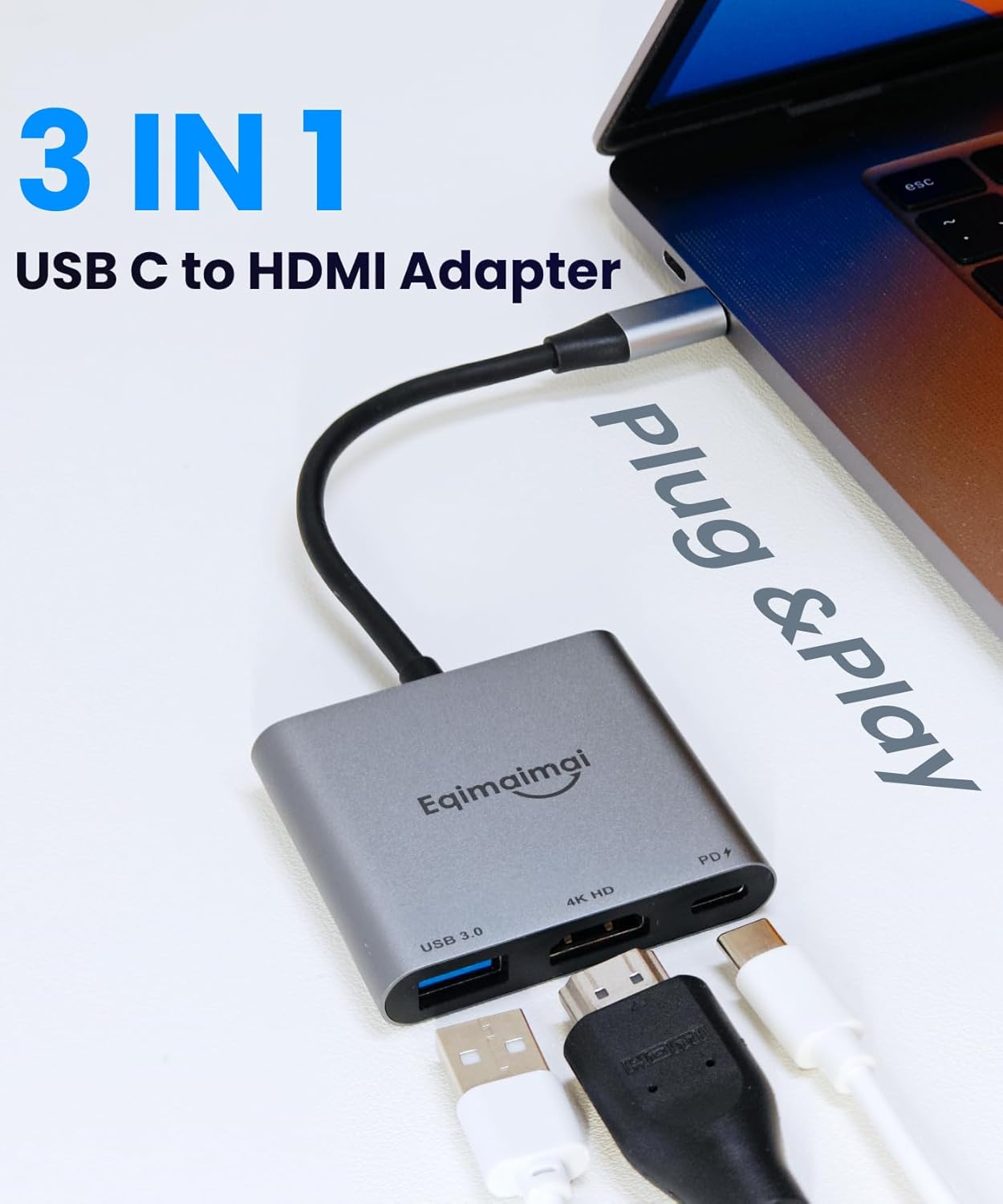 eqimaimai Adapter(4K@120HZ) 100w 10Gbps,4K USB C to HDMI Multi-Port with PD,USBC Laptop Docking Station for Monitor