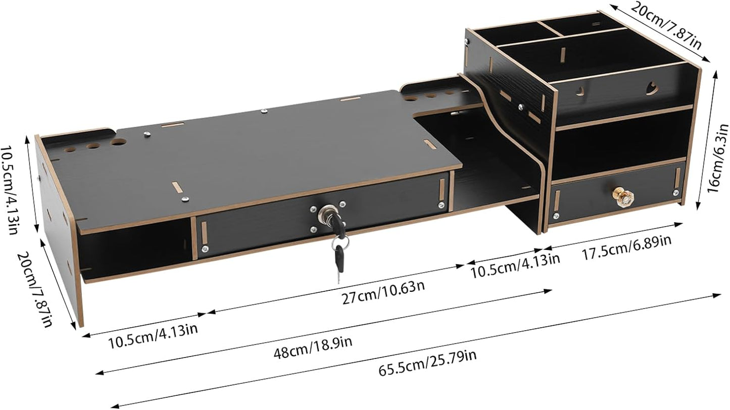 QUSKLISU (06) Computer Monitor Stand, Computer Rack with Drawers, Two top Platforms Desk Organizer Monitor Stand