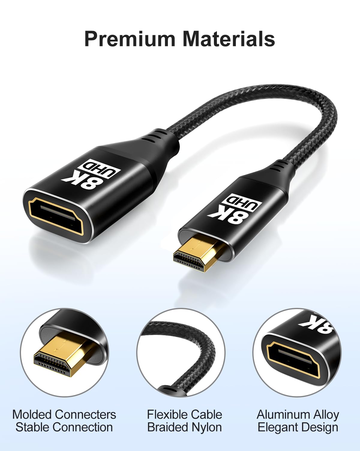 KOMGILK 8K 8K@60Hz, 4K@120Hz 3D 48Gbps Micro HDMI to HDMI Adapter, Micro HDMI Male to HDMI Female Cable with HDR High
