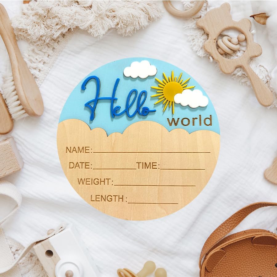 5.9 Inch Baby Announcement Sign Hello World Newborn Sign Newborn Baby Birth Announcement Sign Wooden Newborn