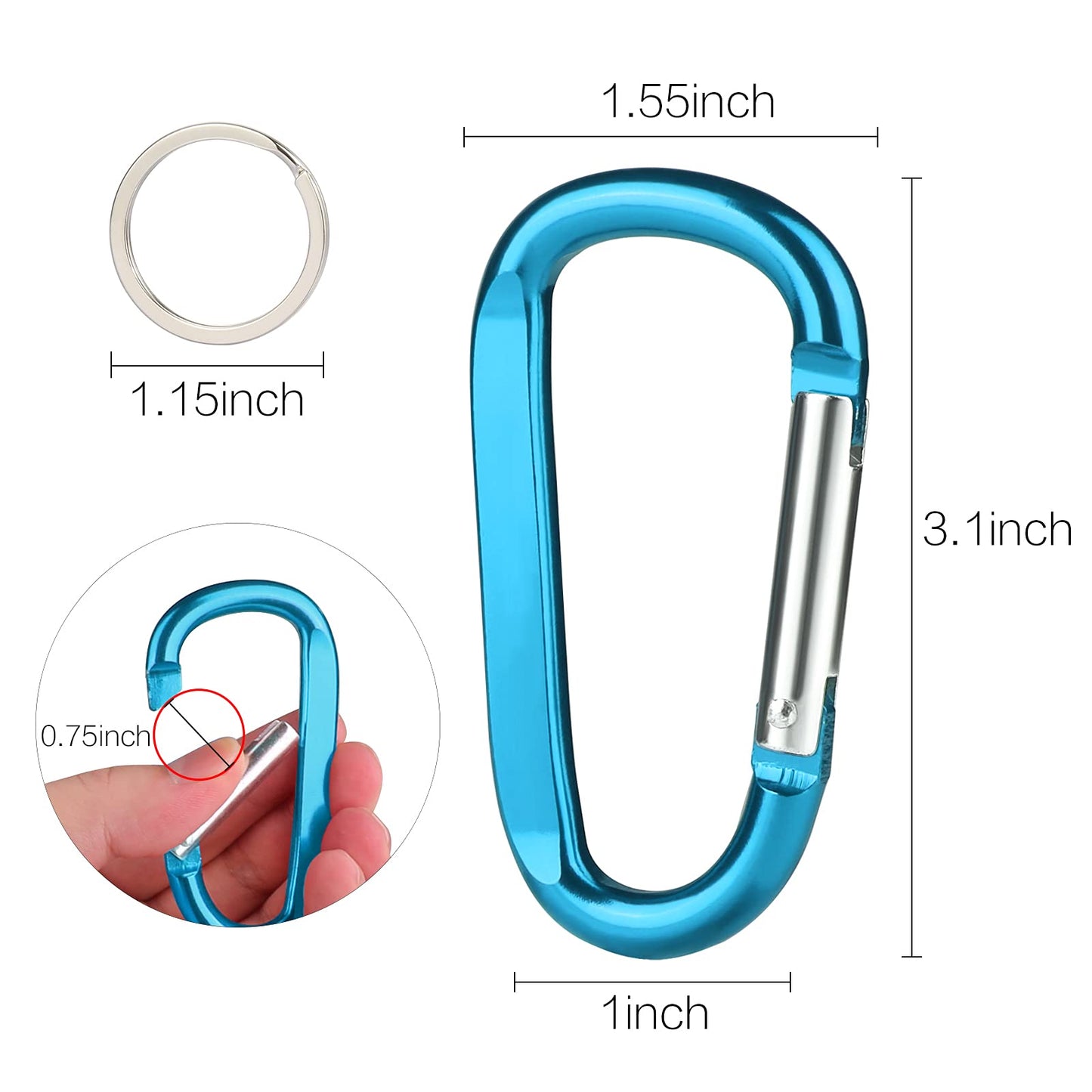 CampTek 6PCS Carabiner Caribeaner Clip,3" Large Aluminum D Ring Shape Carabeaner Keychain Hook