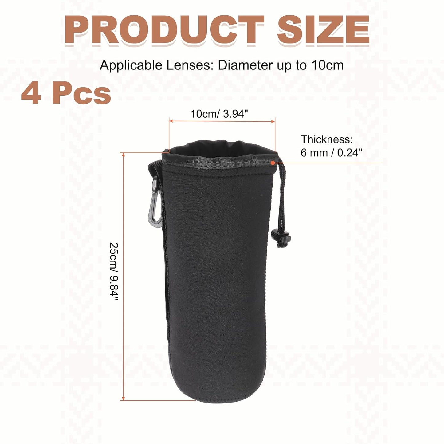4 4" 10" PATIKIL Pcs Camera Lens Pouch, ID x H Drawstring Lens Pouch Protective Camera Lens Case Bag Soft Plush