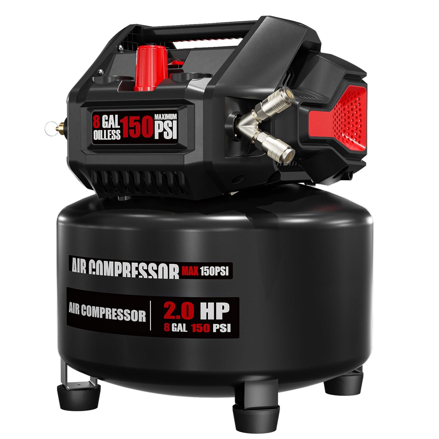Portable Air compressor, 8Gallon Oil Free Air Compressor Tank, 2HP Motor, Max 150PSI, 2.8SCFM@90 PSI,3.8SCFM@40PSl Garage Air Compressor for Car Repair, Spray Painting, Woodwork Nailing