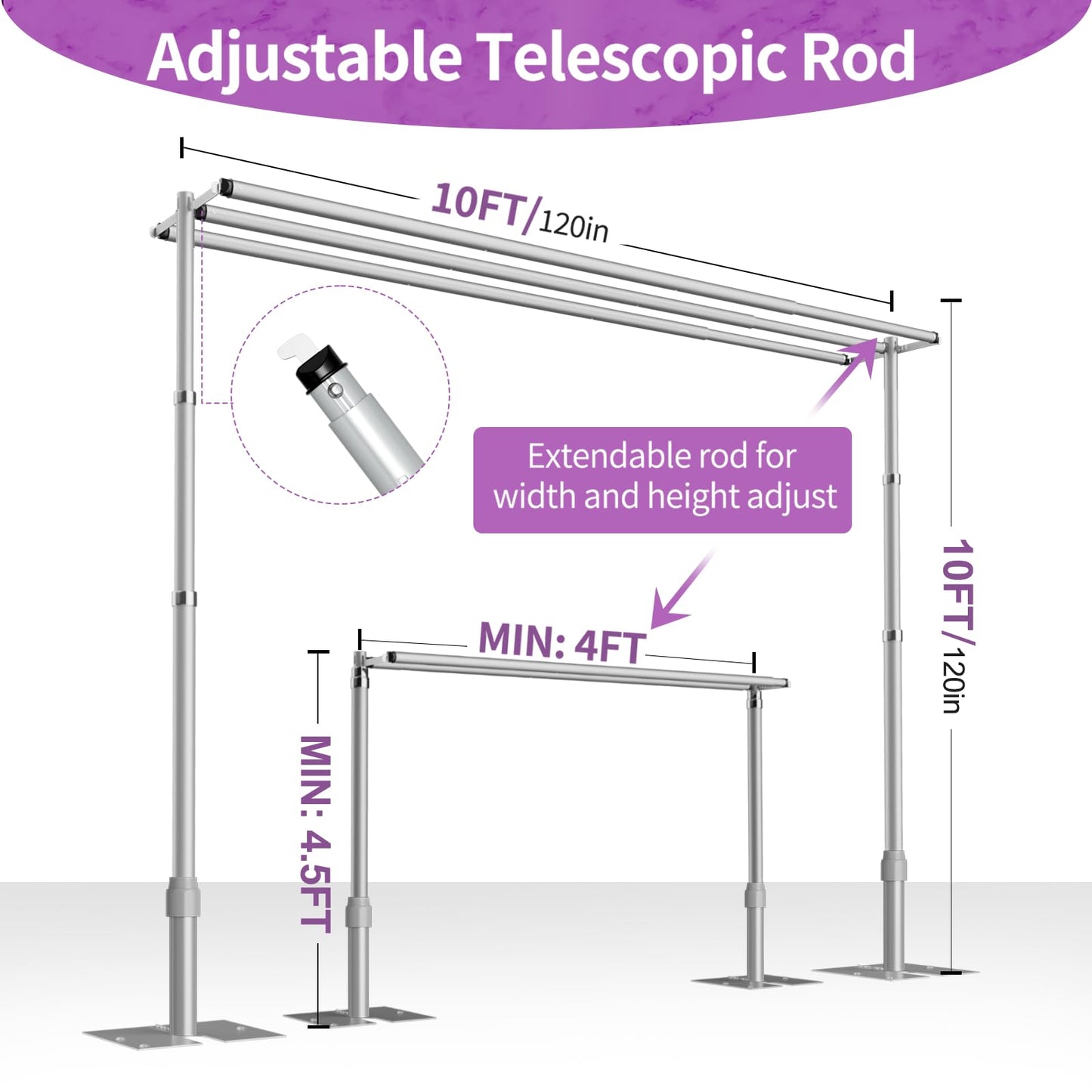 10x10 Triple Crossbar Pipe and Drape Stand Kit, Heavy Duty Backdrop Stand Adjustable, Sturdy Metal Back Drop Decoration Frame with Flat Base for Parties, Flower Wall, Wedding,Trade Shows, Photo Shoot