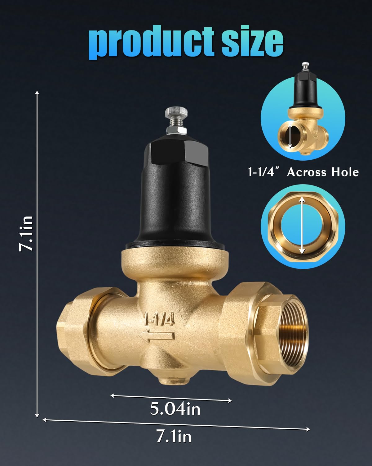 1-1/4 Inch 114-NR3XL Pressure Reducing Valve with Stainless Steel Screen,2 gaskets,Dual Union NPT Connections,Brass Water Pressure Regulator Compatible with Zurn for House/Commercial Water Supply