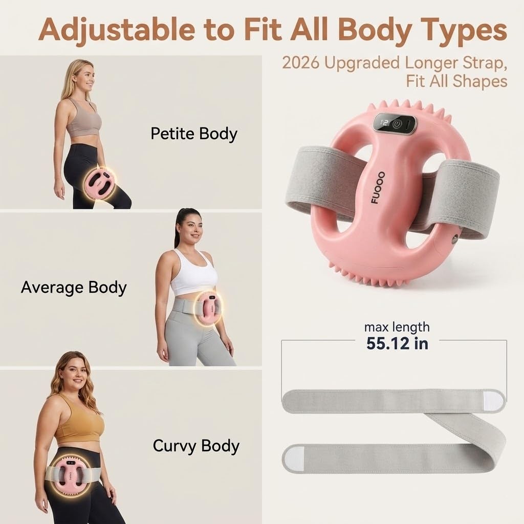 FUOOO 4-Head Fascia Ring Massager, Multifunctional Full-Body Deep Tissue Massage Gun, Hands-Free Ergonomic Electric Massager with Waist Belt, 3 Modes 9 Intensities Cordless Muscle Relief