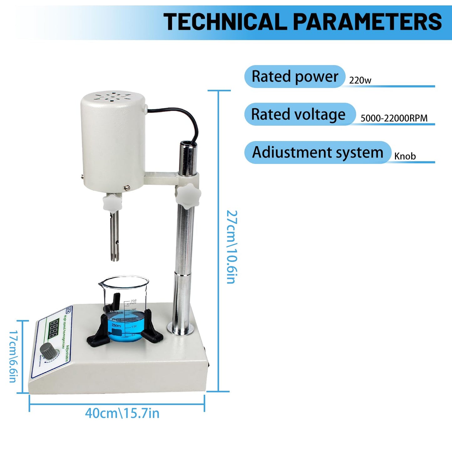 CNCTOPBAOS Lab Homogenizer FSH-2A, 220W 110V High Speed Emulsifier Disperser 5-1000ml, 5000-22000rpm Speed Adjustable, w/ 12mm/18mm Two Stainless Steel Working Heads Mixer Emulsifying Machine