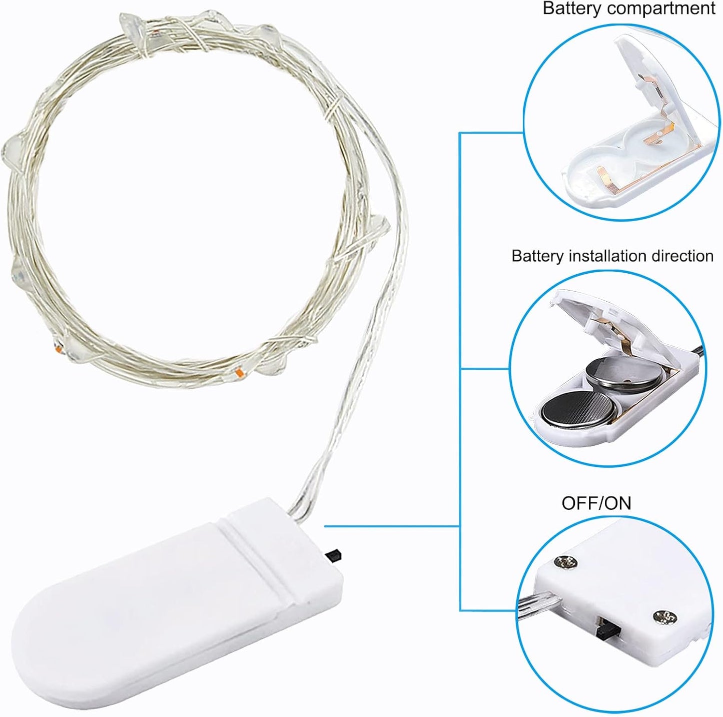 ZPH Fairy Lights - 4-Pack Battery Powered Waterproof String Lights | 3.3ft Silver Wire with 10 LEDs for Weddings & Crafts