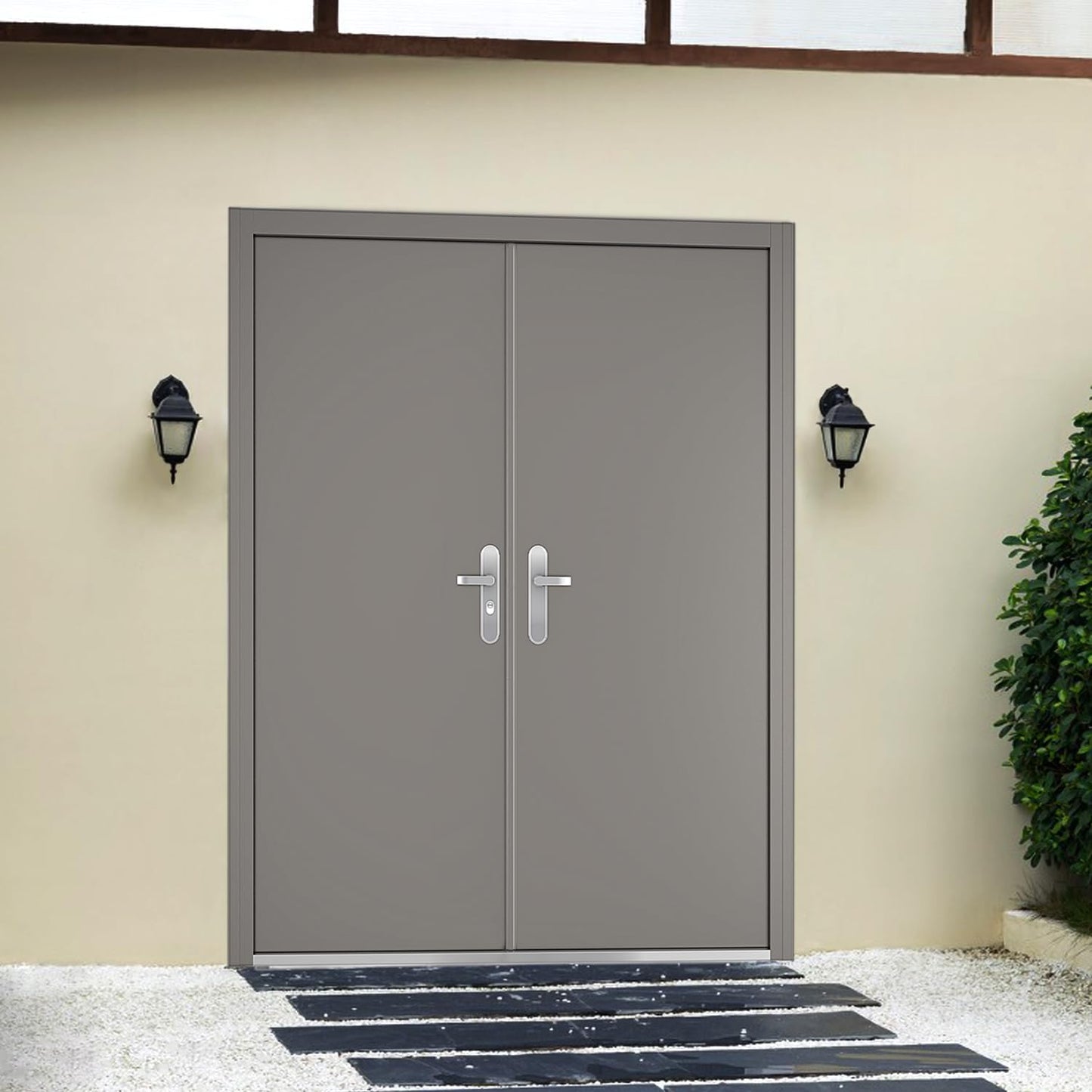 VIZ-PRO Quick Mount Double Steel Security Door with Frame and Hardware, Gray Left Side-Active Leaf Inward