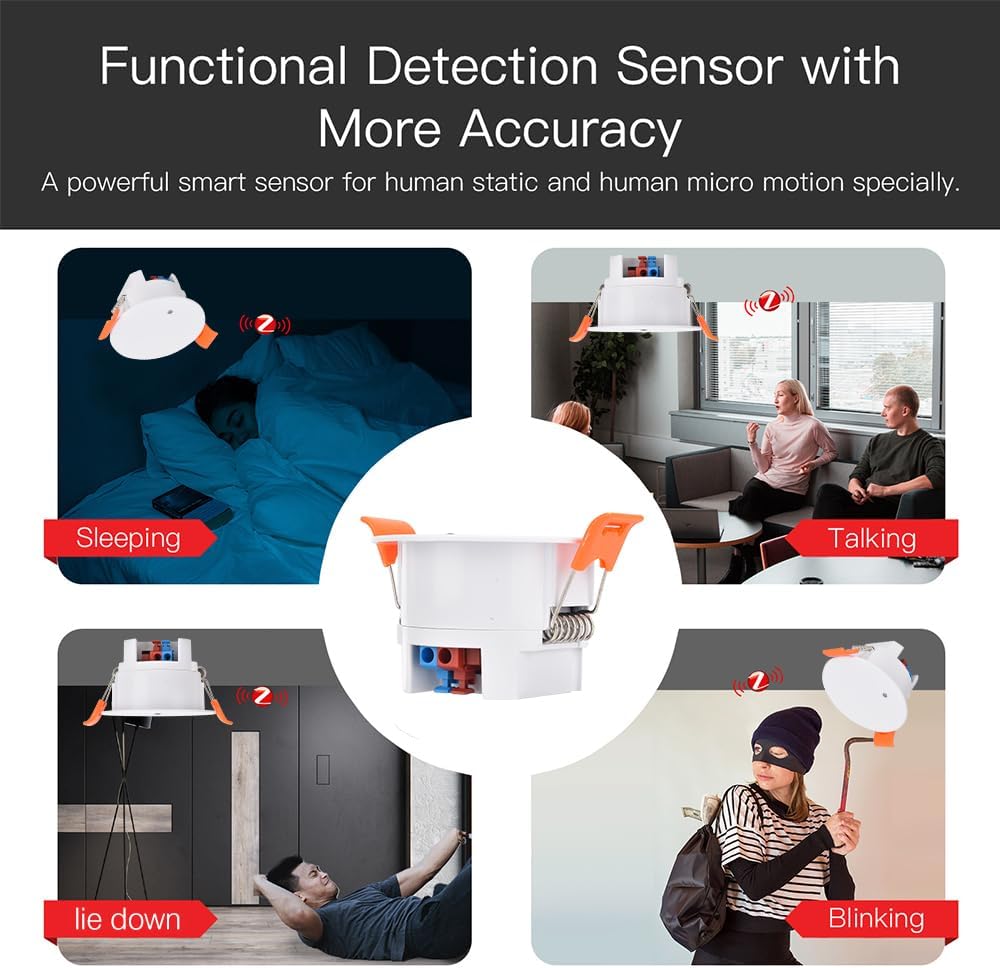 WenzhiIoT 24GHz MmWave 110/220V Presence Sensor, Smart Motion Sensor WiFi Radar Presence Sensor Movement Body Motion