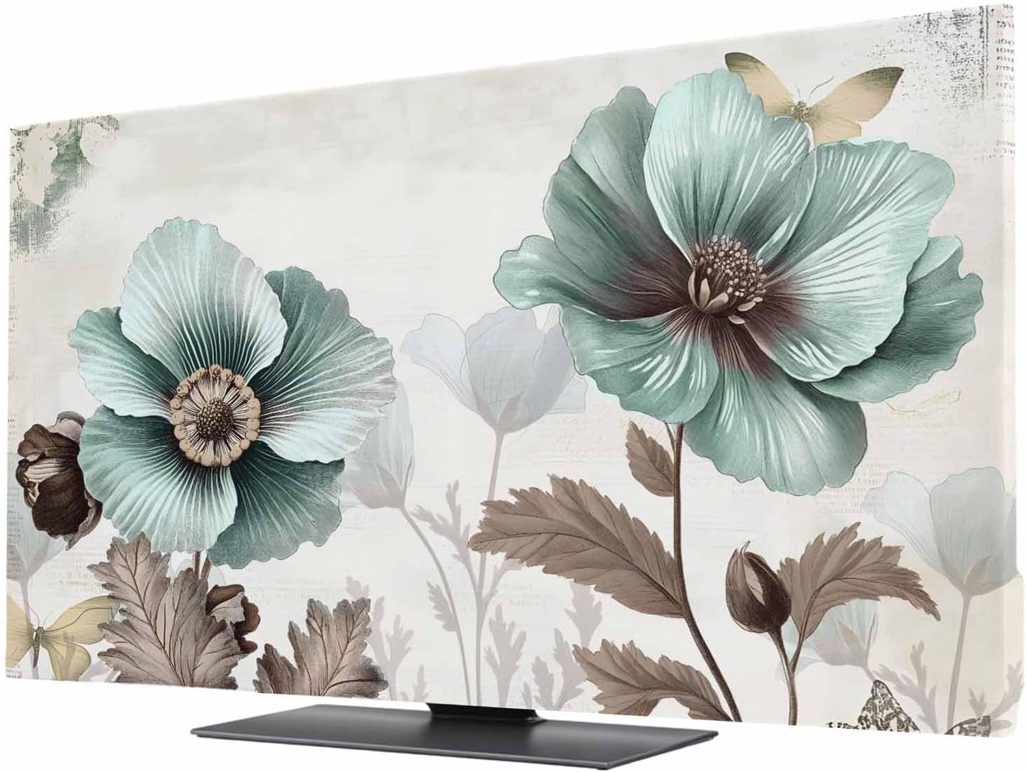Yukro 75 Inch, 65"x37" Teal Broccoli Indoor TV Dust Cover, Rustic Farmhouse Flower Leaf Victorian Style Elastic TV