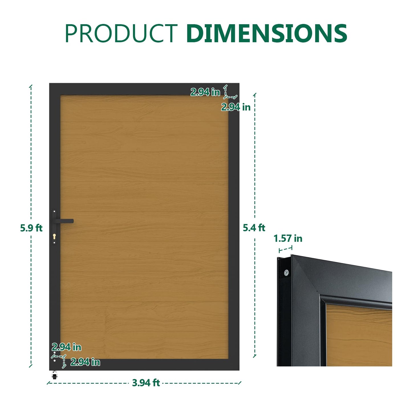 Mondaria Wood Plastic Composite Gate for Privacy Fence 6ft(H)*4ft(W), Fence Gate with Metal Frame and Knob Kits, Yellow Teak (Without Post)