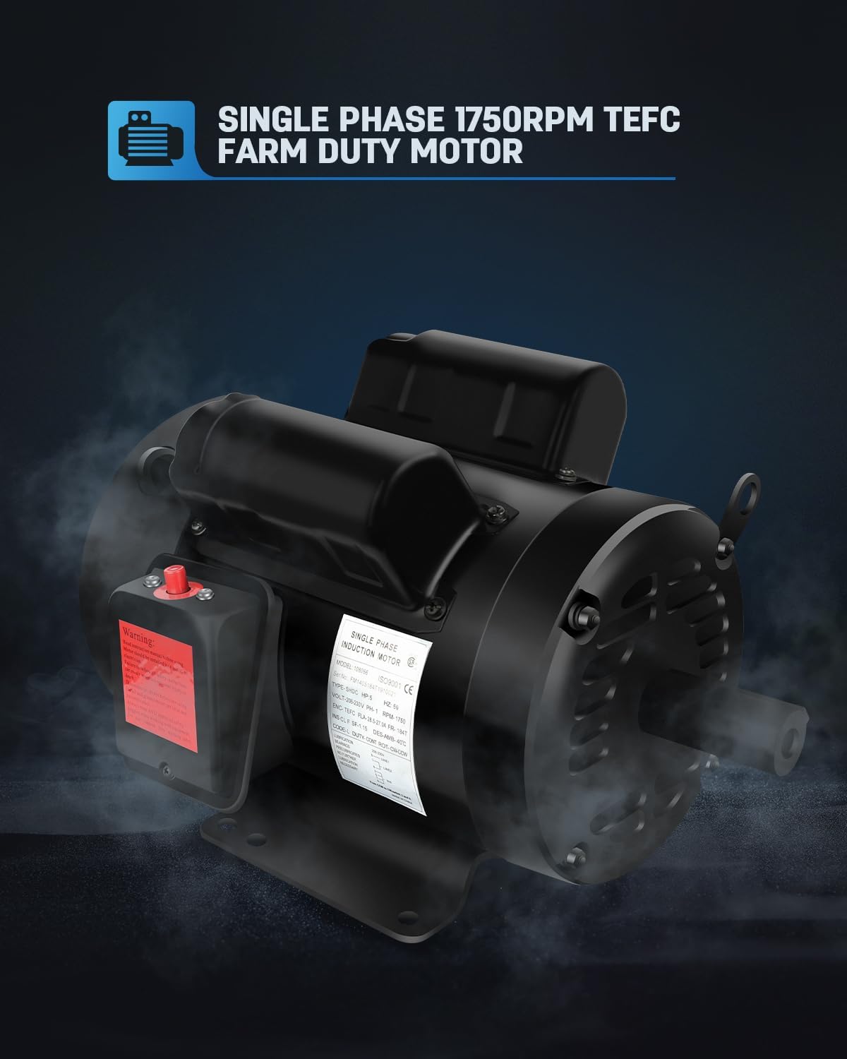 5HP Electric Motor, Air Compressor Motor, 1750 RPM, Single Phase,184T Frame, 208V-230V, 1-1/8"Shaft Diameter Rolled Steel Shell 60HZ