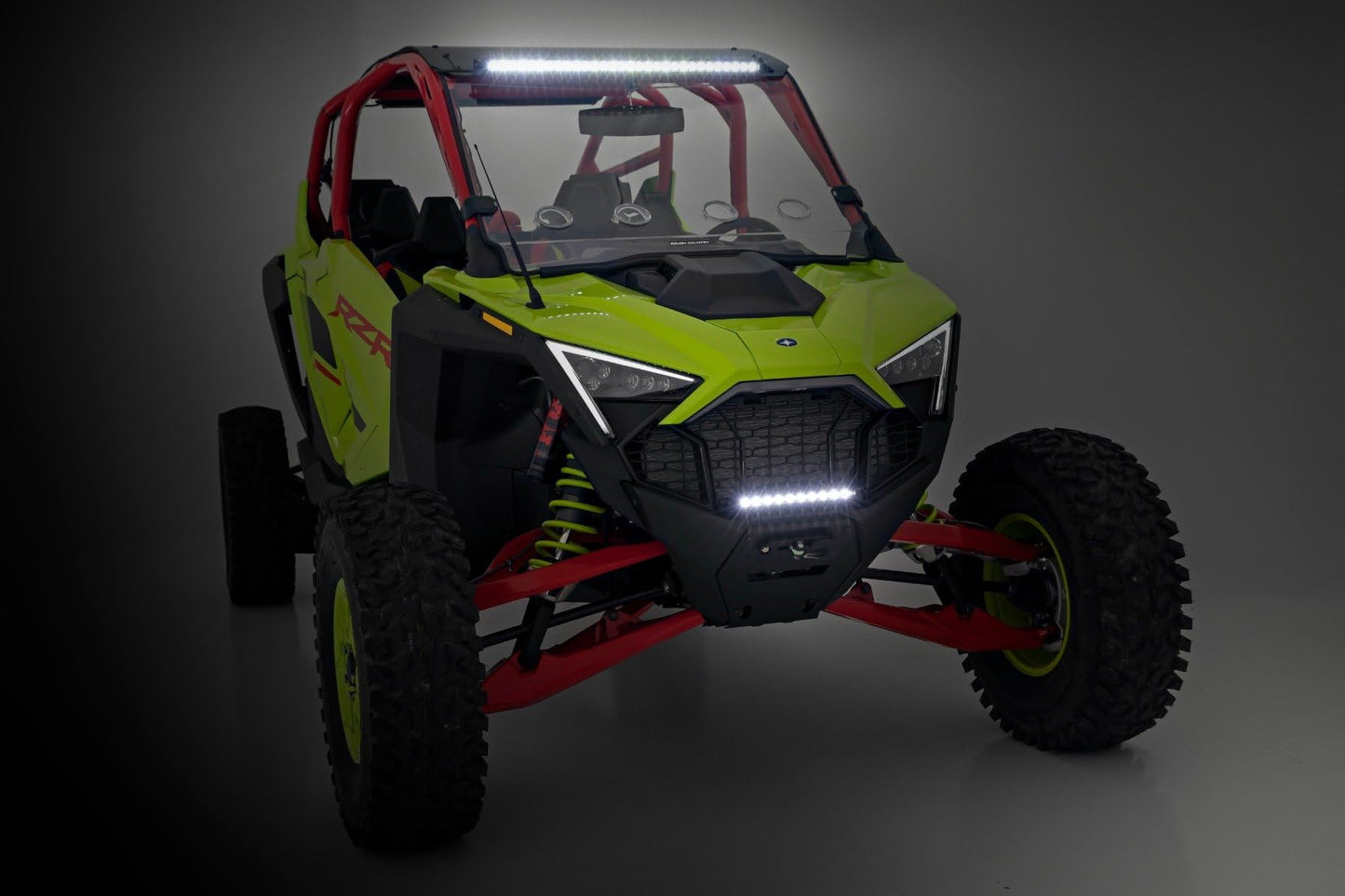 Rough Country 6,500 LB Winch Kit for Polaris RZR Pro R - Heavy Duty Mount, Pro Series UTV Winch with 50' Synthetic Rope & 10" LED Light Bar, Bolt-On Upgrade